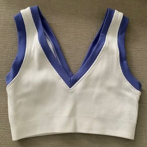 Aerie Offline White Sports Bra with Blue Trim, Size XS